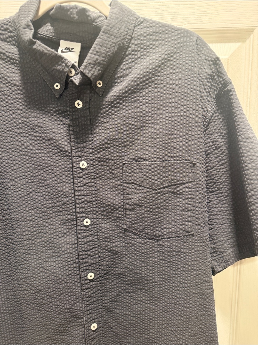 Nike Men’s XL Textured Short Sleeve Button Down Shirt Gray Charcoal Woven Casual - Picture 6 of 13